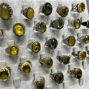 25 Piece Turkish Silver Mens Rings Yellow Gems Package