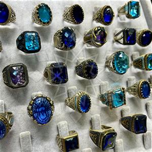 25 Piece Turkish Silver Mens Rings Blue Gems Package