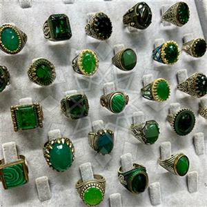 25 Piece Turkish Silver Mens Rings Green Gems Package