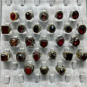 100 Piece Turkish Silver Mens Rings Red Gems Package