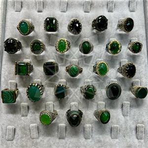 100 Piece Turkish Silver Mens Rings Green Gems Package