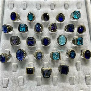 100 Piece Turkish Silver Mens Rings Blue Gems Package