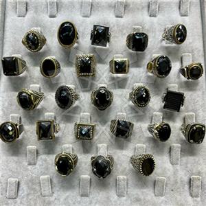 100 Piece Turkish Silver Mens Rings Black Gems Package