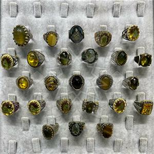 100 Piece Turkish Silver Mens Rings Yellow Gems Package