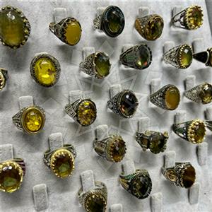 50 Piece Turkish Silver Mens Rings Yellow Gems Package