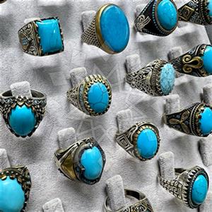 10 Piece Turkish Silver Mens Rings Turquoise Gems Package