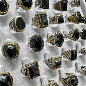 10 Piece Turkish Silver Mens Rings Black Gems Package