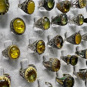 10 Piece Turkish Silver Mens Rings Yellow Gems Package