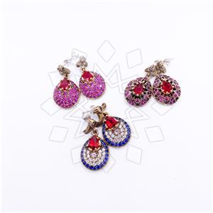 Turkish Silver Single Drop Earrings Pack 3 Pairs Red Most Popular