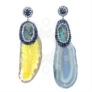 925 Sterling Silver Gem and Crystals Single Drop Mis-Match Earrings