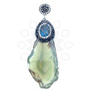 925 Sterling Silver Gem and Crystals Single Drop Gem Pendant