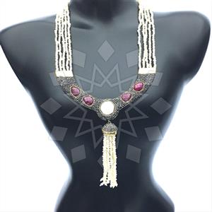 Gemstone and Bead Statement  Tassel Necklace