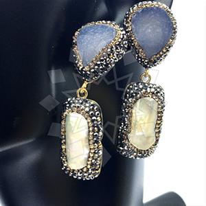Fashion Natural Druzy Gemstone  Double Drop Earrings