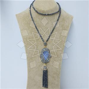Fashion Gem and Crystals Tassel Necklace