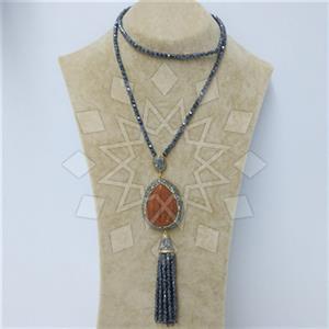 Fashion Gem and Crystals Tassel Necklace