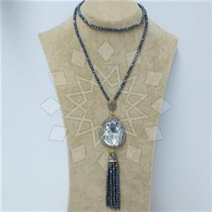 Fashion Gem and Crystals Tassel Necklace