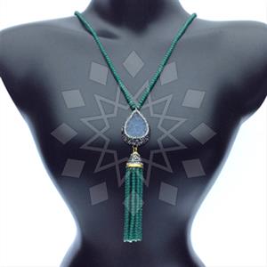 Fashion Gem and Crystals Tassel Necklace