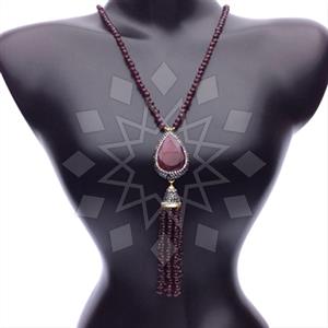 Fashion Gem and Crystals Tassel Necklace