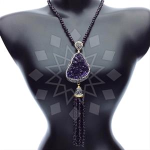Fashion Gem and Crystals Tassel Necklace