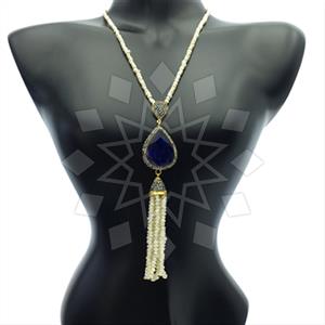 Fashion Gem and Crystals Tassel Necklace