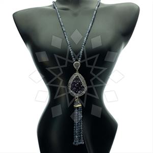 Fashion Gem and Crystals Tassel Necklace