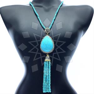 Fashion Gem and Crystals Tassel Necklace