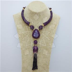 Fashion Gem and Crystals Tassel Necklace