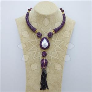 Fashion Gem and Crystals Tassel Necklace