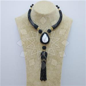 Fashion Gem and Crystals Tassel Necklace