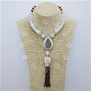 Fashion Gem and Crystals Tassel Necklace