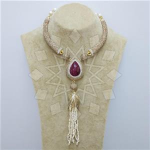 Fashion Gem and Crystals Tassel Necklace