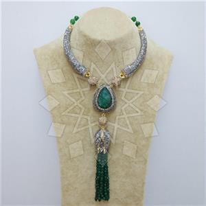 Fashion Gem and Crystals Tassel Necklace
