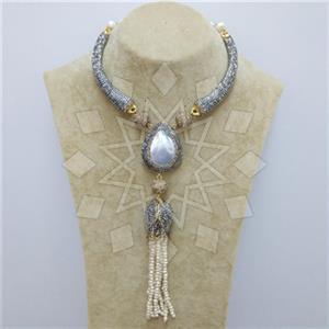 Fashion Gem and Crystals Tassel Necklace