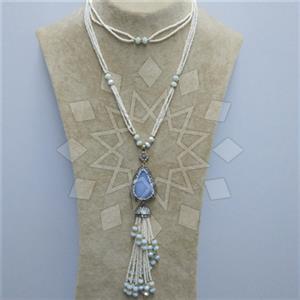 Fashion Gem and Crystals Tassel Necklace