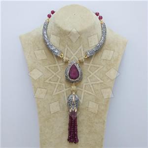 Fashion Gem and Crystals Tassel Necklace