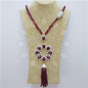 Fashion Gem and Crystals Tassel Necklace