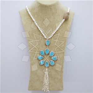 Fashion Gem and Crystals Tassel Necklace