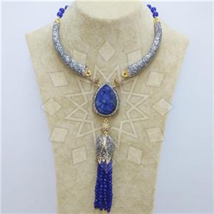 Fashion Gem and Crystals Tassel Necklace