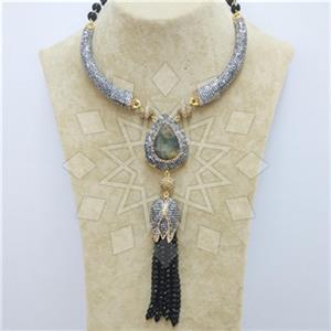 Fashion Gem and Crystals Tassel Necklace