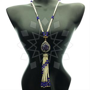Fashion Gem and Crystals Tassel Necklace