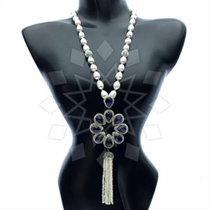 Fashion Gem and Crystals Tassel Necklace