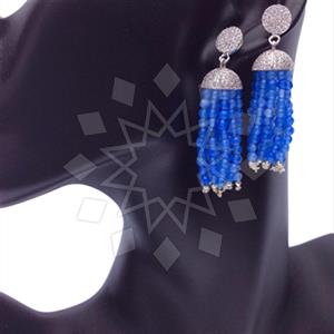 925 Sterling Silver Beaded  Tassel Earring