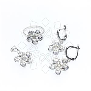 925 Sterling Silver Flower Ring Earring Pendant Bracelet Sets