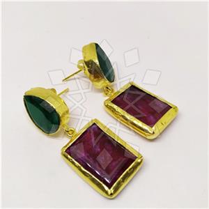 Fashion Classic Turkish Gemstone  Double Drop Earrings