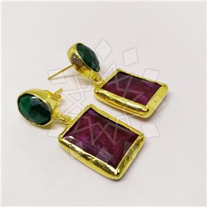 Fashion Classic Turkish Gemstone  Double Drop Earrings