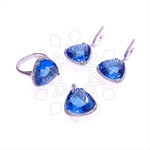 925 Sterling Silver Zirconia Statement  Ring Earring Pendant Sets