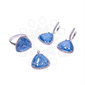 925 Sterling Silver Zirconia Statement  Ring Earring Pendant Sets