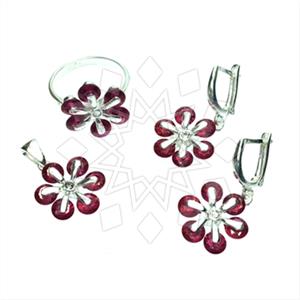 925 Sterling Silver Flower Ring Earring Pendant Sets