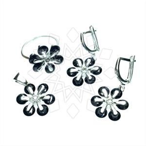 925 Sterling Silver Flower Ring Earring Pendant Sets