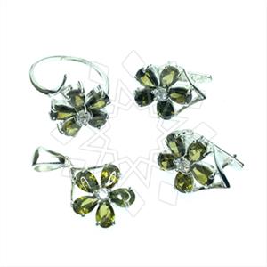 925 Sterling Silver Flower Ring Earring Pendant Sets